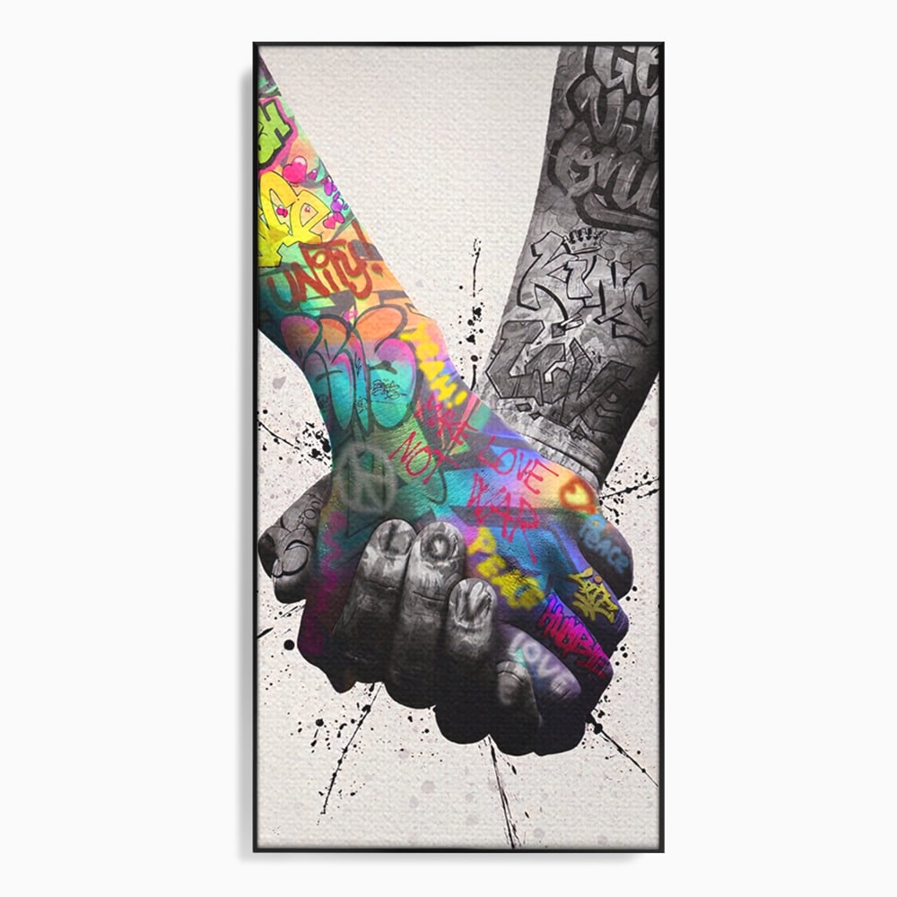 Tablou canvas cu tablou canvas cu maini desenate in stil graffiti, in rama de aluminiu negru